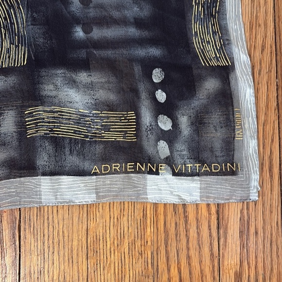 Adrienne Vittadini Silk Geometric Abstract Scarf Black Grey - Picture 4 of 4